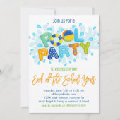 夏のプールパーティー、学校年度末パーティー 招待状 (正面)