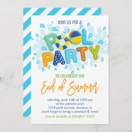 夏のプールパーティー、学校年度末パーティー 招待状