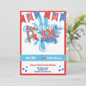 夏のプールパーティー 7月4日 記念日 赤 青 招待状 (スタンド正面)