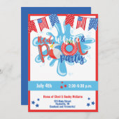夏のプールパーティー 7月4日 記念日 赤 青 招待状 (正面/裏面)