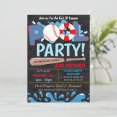 夏のプールベースボールパーティー招待状 招待状 (スタンド正面)