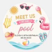 夏のプール誕生日ステッカー ラウンドシール (正面)