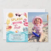 夏のプール誕生日パーティー2歳の記念写真 招待状 (正面)