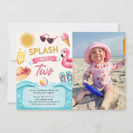 夏のプール誕生日パーティー2歳の記念写真 招待状