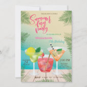 夏のプール、コックテイル バースデーパーティー 招待状 (正面)