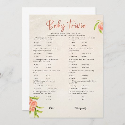 夏のベビートリビアベビシャワーゲームカード 招待状 (正面/裏面)