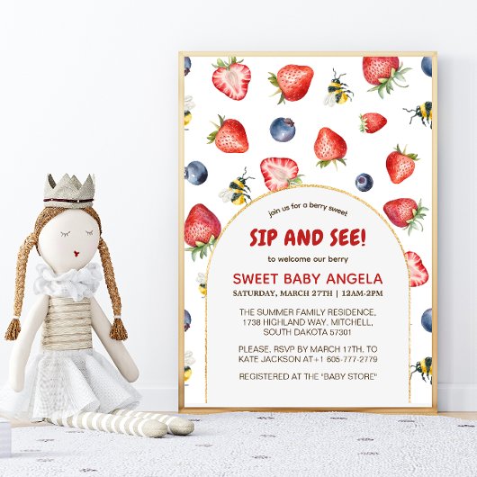 夏のベリー甘い水の色のSipと参照 招待状