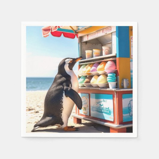 夏のペンギンがいるアイスクリームスタンド スタンダードカクテルナプキン (正面)