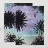 夏のホログラフィック グラデーション パームツリー デザイン 招待状 (正面/裏面)