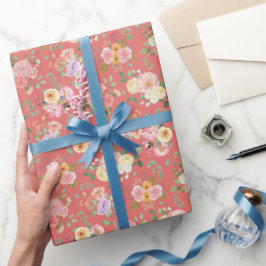 夏のボホフローラオンダークコーラルピンク ラッピングペーパー