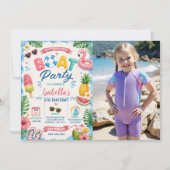夏のボート誕生日パーティーの写真 招待状 (正面)