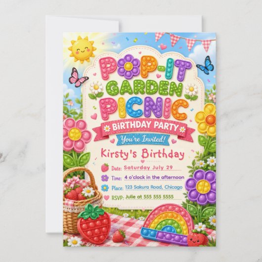 夏のポップイット 庭のピクニック 誕生日パーティー 招待状 (正面)