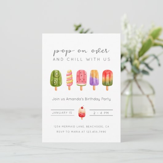 夏のポップシクルアイスクリームの誕生日の招待状 招待状 (スタンド正面)