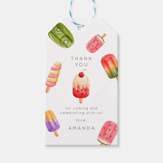 夏のポップシクルアイスクリーム誕生日パーティー ギフトタグ (正面)