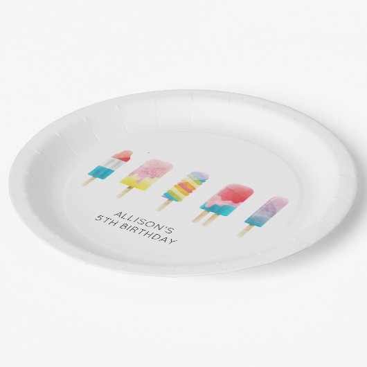 夏のポップシクルアイスクリーム誕生日パーティー ペーパープレート (アングル)