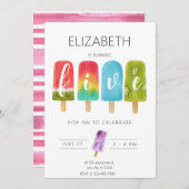 夏のポップシクルアイスクリーム誕生日パーティー 招待状 (正面/裏面)