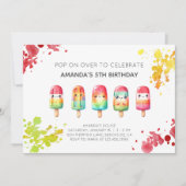 夏のポップシクルアイスクリーム誕生日パーティー 招待状 (正面)