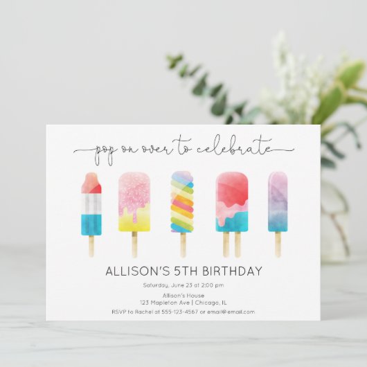 夏のポップシクルアイスクリーム誕生日パーティー 招待状 (スタンド正面)