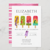 夏のポップシクルアイスクリーム誕生日パーティー 招待状 (正面/裏面)