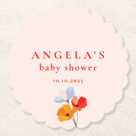 夏のポピーの赤ちゃんシャワー ペーパーコースター