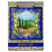 夏のマジイタリアンリカの青いタイル柑橘類モノグラム クリップボード (正面)