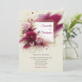 夏のマゼンダ色の花とフェイク金ゴールドフレー結婚ムの 招待状 (スタンド正面)