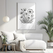 夏のミニマルな鉛筆のスケッチ開花 ポスター