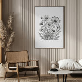 夏のミニマルな鉛筆のスケッチ開花 ポスター
