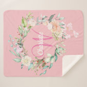 夏のモダンバラピンクイニシャルスクリプトモノグラム シェルパブランケット (正面(横))