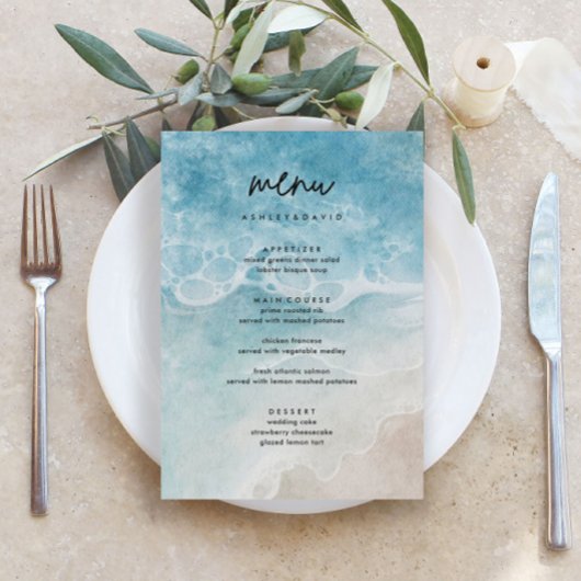 夏のモダンビーチ結婚式メニューカード メニュー