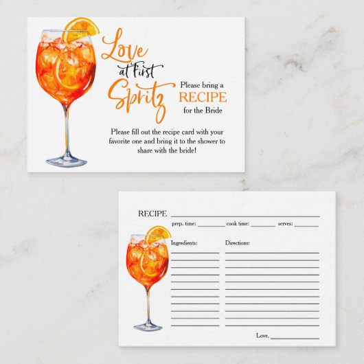 夏のモダンブライダルシャワーエレガントレシピ要求 エンクロージャーカード (正面/裏面)