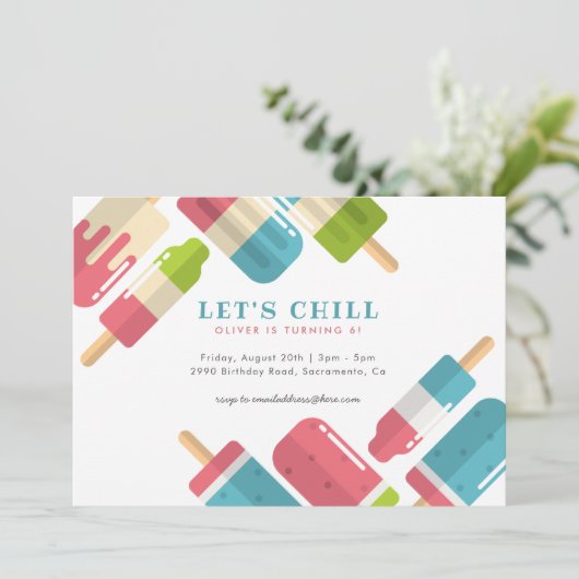 夏のモダンポプシクルキッズバースデーパーティー 招待状 (スタンド正面)