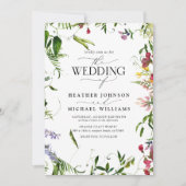 夏のモダンワイルドフラワーの水の色のスクリプト結婚の 招待状 (正面)