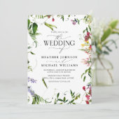 夏のモダンワイルドフラワーの水の色のスクリプト結婚の 招待状 (スタンド正面)