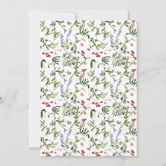 夏のモダンワイルドフラワーの水の色のスクリプト結婚の 招待状 (裏面)