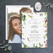 夏のモダンワイルドフラワー水彩写真結婚の写真 招待状