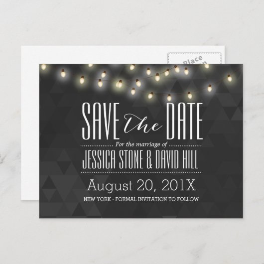 夏のモダン文字列ライトウェディング日付を保存 案内ポストカード (正面/裏面)