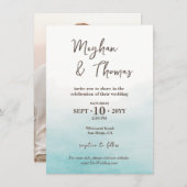 夏のモダン海ビーチをテーマにした結婚写真 招待状 (正面/裏面)