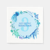 夏のモダン海動物の青い水色 スタンダードカクテルナプキン (正面)