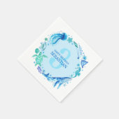 夏のモダン海動物の青い水色 スタンダードカクテルナプキン (角)