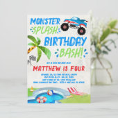 夏のモンスタートラック誕生日パーティーへの招待 招待状 (スタンド正面)