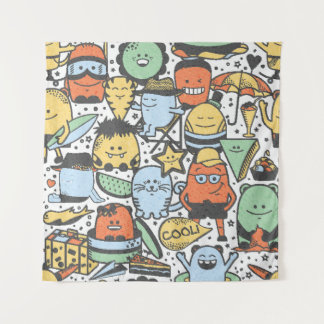 夏のモンスター、カラフルのシームレスなパターン タペストリー