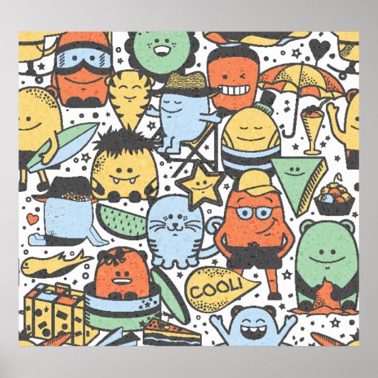 夏のモンスター、カラフルのシームレスなパターン ポスター (正面)