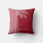 夏のヤシ、カーミン赤いギンガム市松模様に; クッション (裏面)