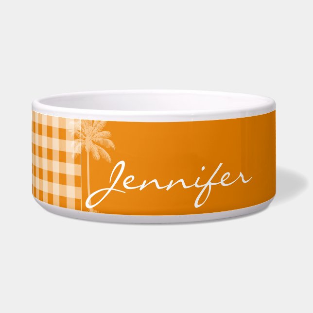 夏のヤシ；濃いオレンジのギンガム ボウル (正面)