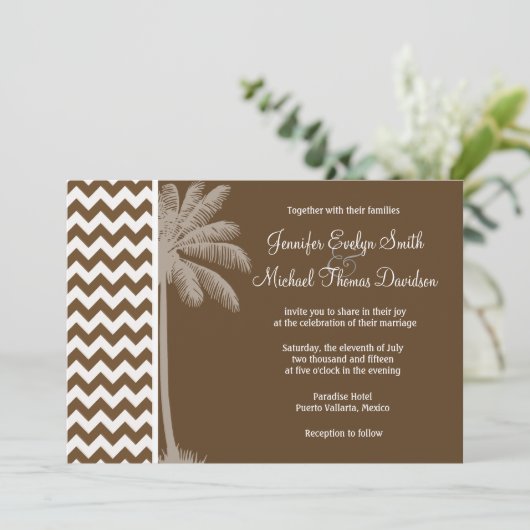 夏のヤシ、茶色のシェブロン、ジグザグ 招待状 (スタンド正面)