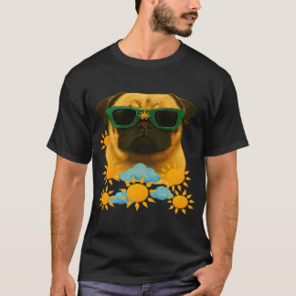 夏のリアルなパグの犬の絵 Tシャツ