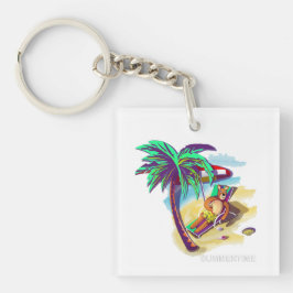 夏のリラックスクマが熱帯ビーチ キーホルダー