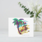 夏のリラックスクマが熱帯ビーチ シーズンポストカード (スタンド正面)