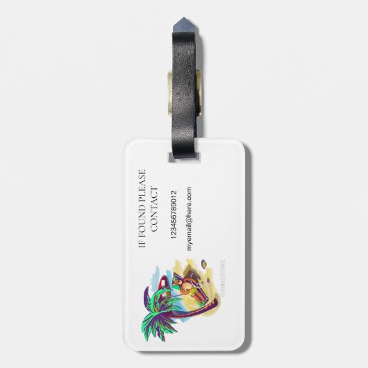 夏のリラックスクマが熱帯ビーチ ラゲッジタグ (裏面縦)